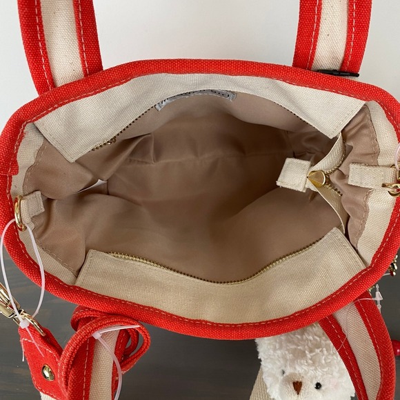 Madden Girl Chili Pepper Canvas Mini Tote Crossbody Bag Red Teddy Bear Charm NWT - Picture 8 of 10